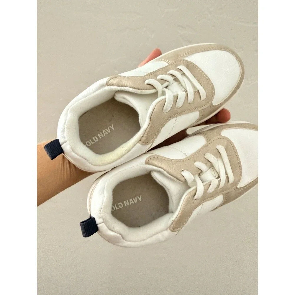 Old Navy Toddler Boys Faux Leather Sneakers Size 11 Neutral White Beige